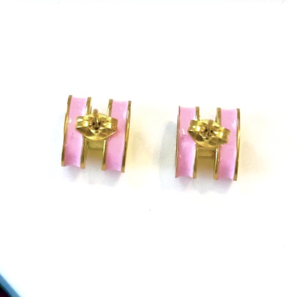 Pink, Black, White Enamel H Fashion Earrings or Necklace - Picture 6 of 8